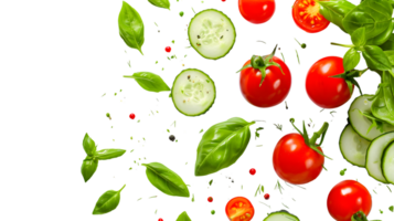 Fresh Produce Explosion Vibrant Slices of Vegetables and Herbs Floating in Air for Culinary an png