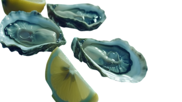 Freshly Served Seafood Delight Open Shells with Citrus Garnish for Culinary and Food Photograp png