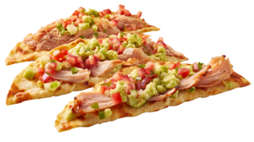 Grilled Flatbread Appetizer with Guacamole and Meat Topping png
