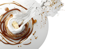 Pancakes with Butter Syrup Splash and Whipped Cream A Culinary Delight for Food Enthusiasts png