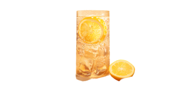 Refreshing Citrus Beverage with Ice Cubes and Lemon Slices in a Glass Ideal for Summer Drink s png