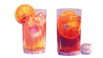 Refreshing Citrus Beverage with Ice Cubes in Glassware png