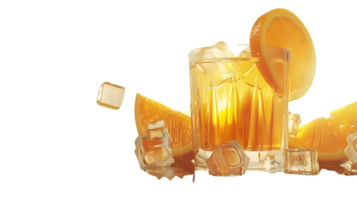 Refreshing Citrus Beverage with Ice Cubes and Orange Slices in a Glass Perfect for Summer Dri n png