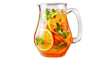 Refreshing Citrus Infused Water in a Glass Pitcher with Ice and Herbs png