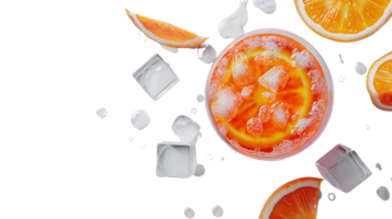 Refreshing Citrus Beverage with Ice Cubes and Slices Floating Around png