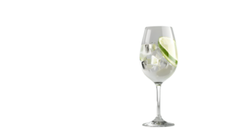 Refreshing Glass of Citrus Beverage with Ice Cubes and Lime Garnish on a Black Background png