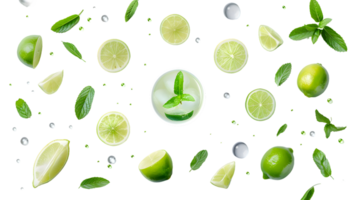 Refreshing Citrus Slices and Herbs with Ice Cubes on a Dark Background png