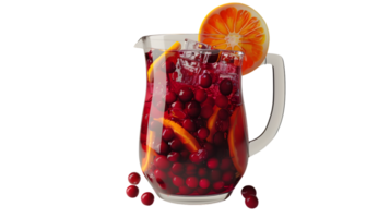 Refreshing Fruit Punch in a Pitcher with Ice Cranberries and Orange Slices for Summer Parties png