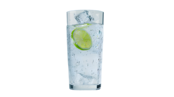 Refreshing Glass of Sparkling Water with Ice and Lime Slic e png