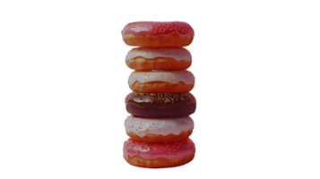 Stacked Sweet Delights A Tower of Colorful Frosted Donuts with Sprinkles png