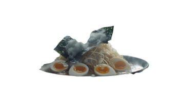 Steaming Noodles with SoftBoiled Eggs and Seaweed A Hearty and Comforting Meal png