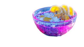 Vibrant Neon Bowl with Banana Slices and Liquid Elements Perfect for Futuristic Food Art and C png