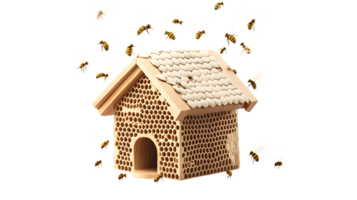 A bustling hive with bees in flight showcasing natural architecture and pollination activity png