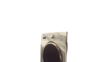 A modern frontloading washing machine isolated on a black background ideal for appliance mark png
