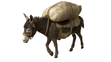 A donkey carrying a large sack perfect for rustic and agricultural themes png