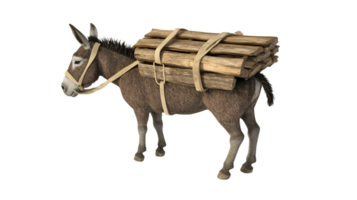 A sturdy pack animal carrying a load of wooden planks ideal for rustic and rural themes png
