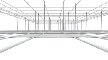 Abstract Architectural Framework White Grid Structure Against Black Background for Design and png