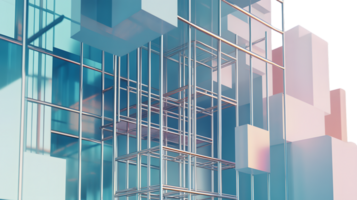 Abstract Geometric Structure with Metal Framework and Glass Panels png