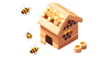 Bees Buzzing Around a Honeycomb Nest with Hexagonal Cells png