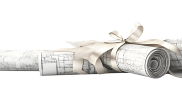 Blueprint Scroll Tied with Elegant Ribbon Architectural Design Engineering Plans and Creativ png