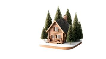 Charming Winter Cabin Scene with SnowCovered Trees and Cozy Atmosphere png