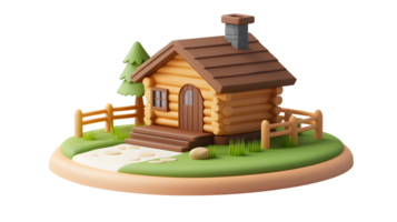 Charming Log Cabin in a Serene Forest Setting with Wooden Fence and Pathway png