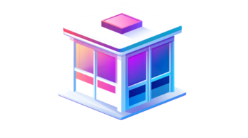 Colorful Isometric Structure with Gradient Windows and Roof Ideal for Design Projects Modern png