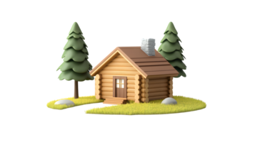 Cozy Log Cabin in a Serene Forest Setting with Pine Trees and Grass Ideal for Nature and Relax png