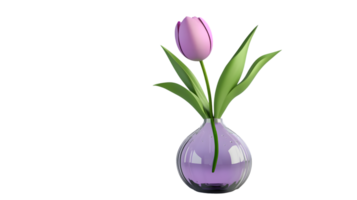 Elegant Pink Tulip in a Glass Vase with Green Leaves Perfect for Floral Arrangements and Decor png