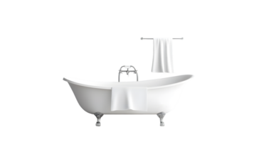 Elegant White Bathtub with Towels and Chrome Fixtures on a Black Background png