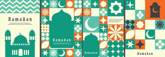 Modern Geometric Ramadan Poster Template with Bold Abstract Patterns, Islamic greeting card template with ramadan for wallpaper design vector