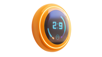Modern Digital Clock Display with Illuminated Orange Frame and Blue Numbers png