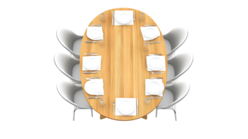 Round Dining Table Setup with Modern Chairs and Place Settings for Eight Guests png