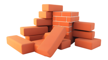 Stacked and Scattered Bricks A 3D Illustration of Construction Elements for Design Architectu png
