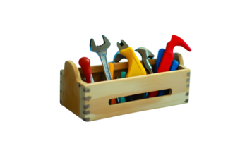 Toolbox with Assorted Hand Tools Organized Wooden Box Containing Wrenches Hammers and Screwd png