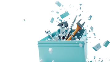 Toolbox Overflowing with Tools and Shattered Ice Cubes A Dynamic 3D Illustration png