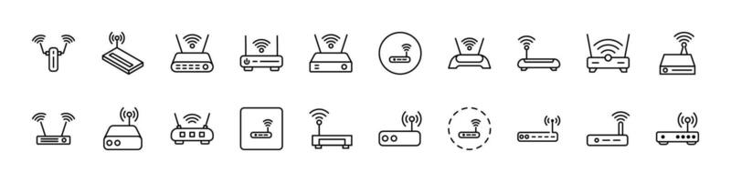 Wi Fi Router Bundle of Thin Icons. Editable Stroke. Perfect for Web Sites, Books, Cards, Apps vector