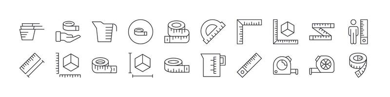 Measure Tape Set of Thin Icons. Editable Stroke. Perfect for Web Sites, Books, Cards, Apps vector