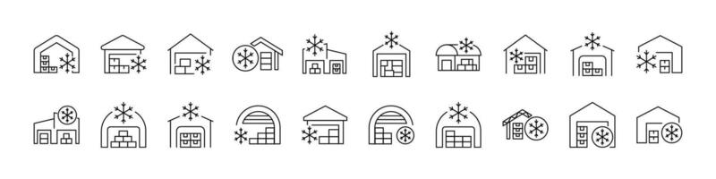 Freezer Warehouse Line Icon Pack. Outline Signs for Graphic and Web Design, Apps, Adverts, Various Cards vector