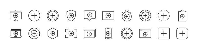 Plus or Add Related Icon Set. Editable Stroke. Perfect for Web Sites, Books, Cards, Apps vector