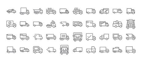 Van and Truck Line Icon Collection. Outline Signs for Graphic and Web Design, Apps, Adverts, Various Cards vector