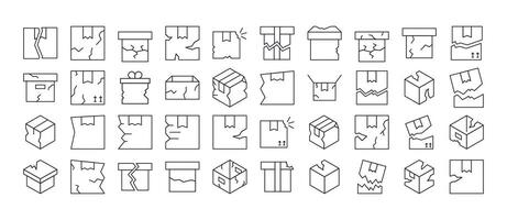 Pack of Broken Box Related Line Icons. Outline Signs for Graphic and Web Design, Apps, Adverts, Various Cards vector