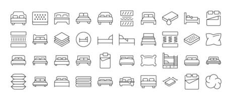 Bed and Mattress Bundle of Thin Icons. Editable Stroke. Perfect for Web Sites, Books, Cards, Apps vector