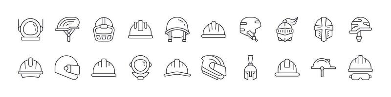 Bundle of Helmet Related Line Icons. Outline Signs for Graphic and Web Design, Apps, Adverts, Various Cards vector