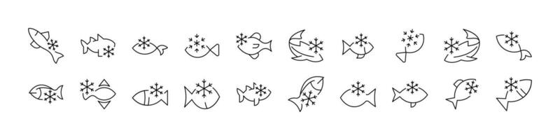 Frozen Fish Thin Line Icon Set. Outline Signs for Graphic and Web Design, Apps, Adverts, Various Cards vector