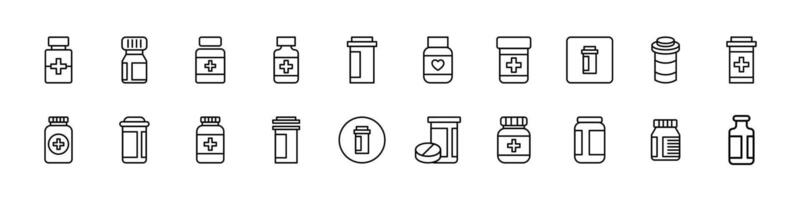 Bottle of Pills Related Line Icons for Web Sites, Books, Cards, Apps. Editable Stroke. Perfect for Web Sites, Books, Cards, Apps vector