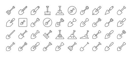 Shovel Line Icon Bundle. Outline Signs for Graphic and Web Design, Apps, Adverts, Various Cards vector