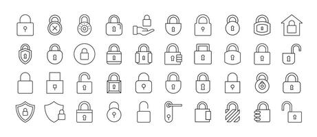 Set of Lock Related Line Icons. Door and Padlock Outline Signs for Graphic and Web Design, Apps, Adverts, Various Cards vector