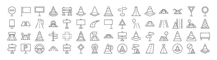 Set of Road, Path, Traffic Cone Related Line Icons. Outline Signs for Graphic and Web Design, Apps, Adverts, Various Cards vector