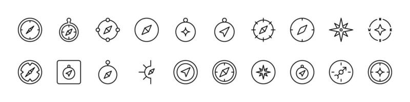 Pack of Line Icons of Compass. Minimalistic Linear Pictogram for Web and Graphic Design, Apps, Banners, Social Network and Cards vector